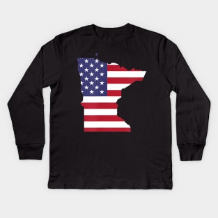 4th Of July Minnesota State American Flag Party Kids Long Sleeve T-Shirt